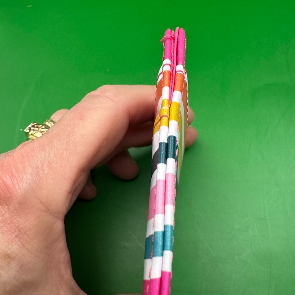 Vinyl Credit Card Wallet - Sketched MultiColors Stripes 3 card Pockets NWT - Picture 12 of 12